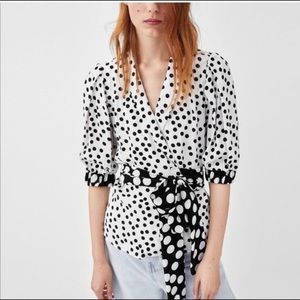 Zara Polka Dot Wrap Top L